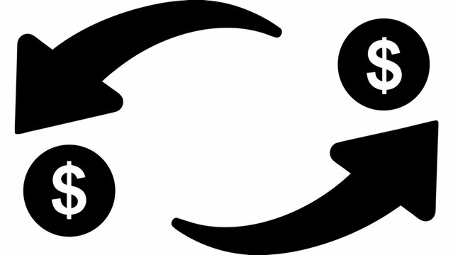 Black arrows exchanging between two dollar coins indicating money transfer and transaction process flow silhouette