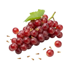 Fototapeta premium Fresh ripe red grapes with green leaf isolated on transparent background