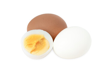 half boiled egg isolated on white background.