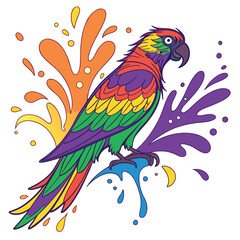 Colorful Animal editable Vector Illustration and Wildlife Splash Art Design - Modern Neon Splash Parrote Illustrations for Print and Digital Use Posters and Merch