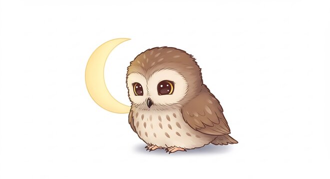 愛らしいふくろう 月明かり優しく照らす夜 (Aisurai furou tsukiakari yasashiku terasu yoru) Translation: Adorable owl, gentle moonlight illuminating the night.. AI Generated