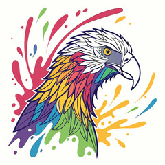 Colorful Animal editable Vector Illustration and Wildlife Splash Art Design - Modern Neon Splash Parrot Illustrations for Print and Digital Use Posters and Merch