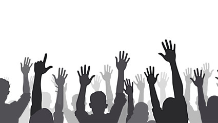 Crowd of silhouetted people raising hands in agreement