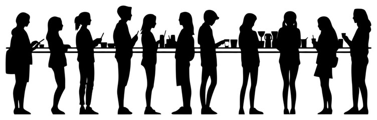 Cafeteria Flow: Student Silhouettes in Patient Line