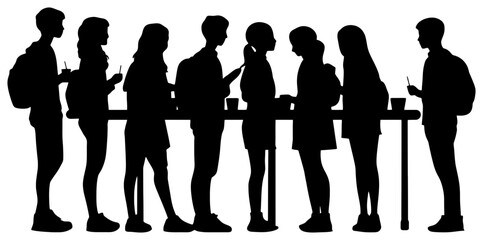 Silhouette of Students Standing in Line at Cafeteria