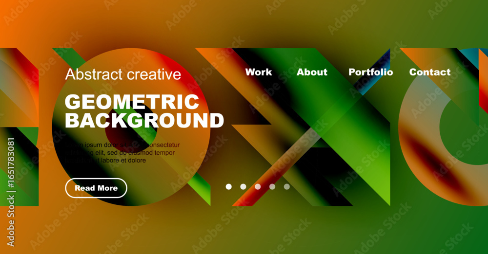 Poster abstract geometric background design. website header with navigation options, text, button. vibrant 