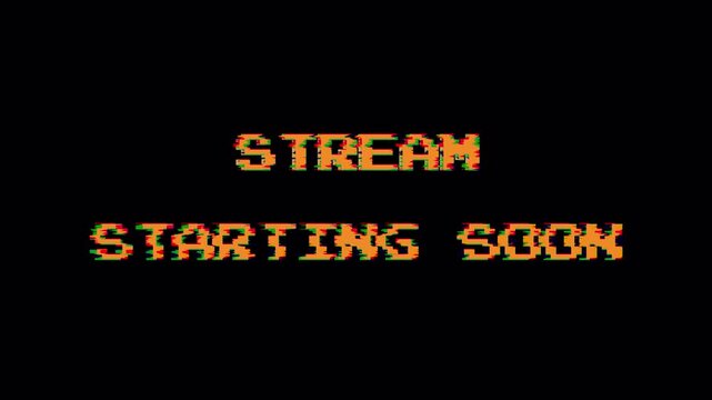 Animated Live Streaming Starting soon text glitch effect, Retro Pixel Art CRT Style Stream Intro