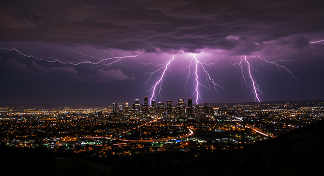 lightning over the city - Powered by Adobe