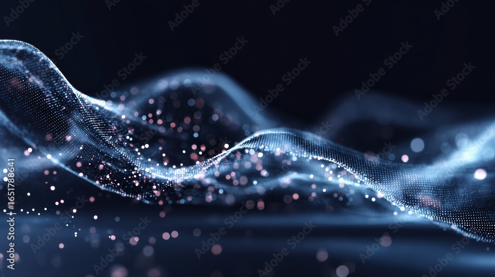 Poster abstract technology digital wave background with glowing particles and dynamic motion dots texture, 