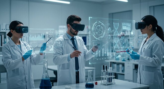 Scientists interact with holographic display in lab