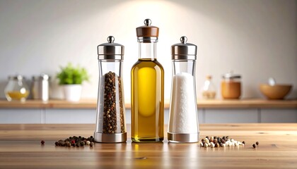 Kitchen oil with salt, and pepper set.