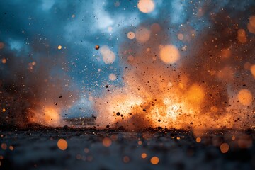 Explosion with Airborne Debris and Bokeh Effects