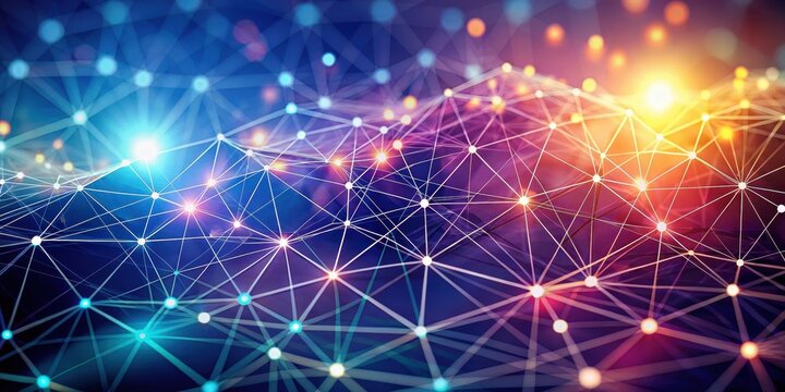 A geometric pattern of abstract connected dots on a gradient background with a technology backdrop and blurred depth of field effects