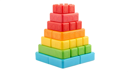Colorful stacking pyramid toy blocks isolated on transparent background, perfect for childrens education and creative play