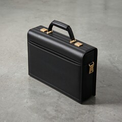 Black Leather Executive Briefcase Placed on Clean Office Floor