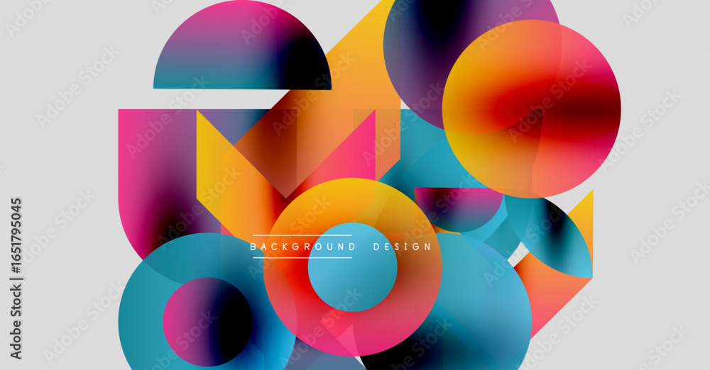 Poster abstract colorful shapes overlap. vibrant gradients create modern design. minimalist composition, su