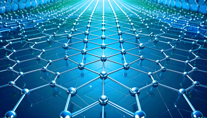 Abstract Blue Geometric Network Structure With Connected Nodes In Futuristic Perspective