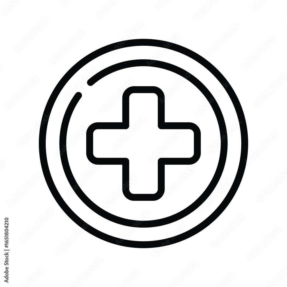 Aufkleber a bold outline shows a plus symbol centered within two concentric circles, web icons in line style. 