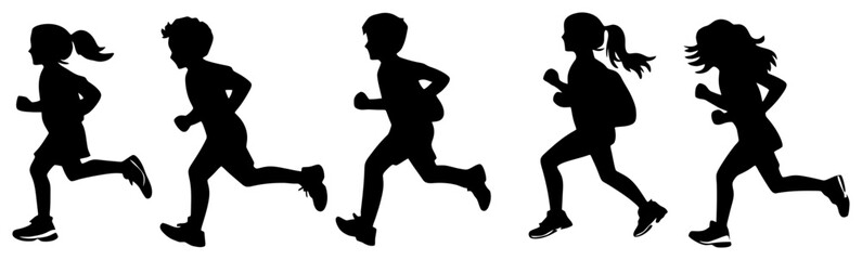 Silhouette of Students Running During Recess or Break Time