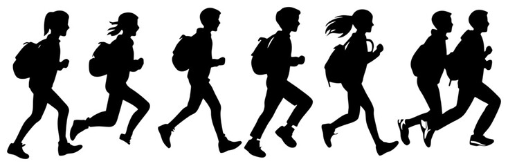 Breaktime Burst: Silhouette Squad Racing Across Schoolyard