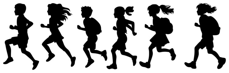 Breaktime Burst: Silhouette Squad Racing Across Schoolyard