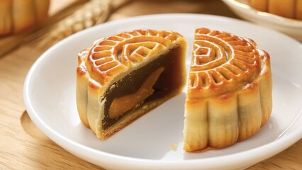 Mid-Autumn Festival Modern Product Scenes: Mooncake on Stone Pedestal