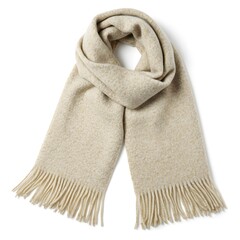 Soft Cream Wool Scarf with Fringed Ends on a Clean White Background