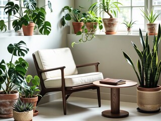 Fototapeta premium plant corner with lounge chair and closed journal