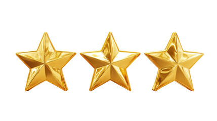 Three Golden Rating Stars isolated on transparent background Remove png, Clipping Path, pen tool