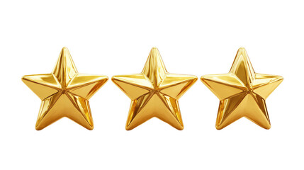 Three Golden Rating Stars isolated on transparent background Remove png, Clipping Path, pen tool