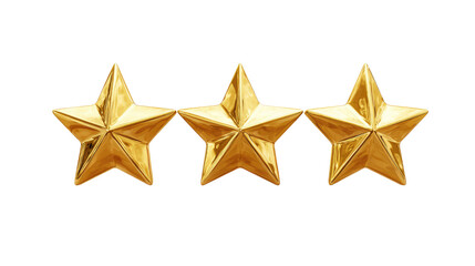 Three Golden Rating Stars isolated on transparent background Remove png, Clipping Path, pen tool