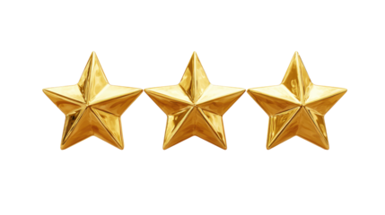 Three Golden Rating Stars isolated on transparent background Remove png, Clipping Path, pen tool