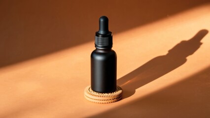 Halloween Minimal Product and Food: Matte Black Bottle on Pumpkin Orange