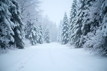 Walking Through Snowy Winter Forest Path with Evergreen Trees