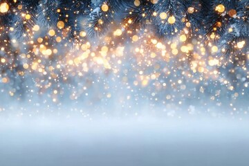 Obraz premium Christmas light background. Holiday glowing backdrop. Defocused Background With Blinking Stars. Blurred Bokeh.