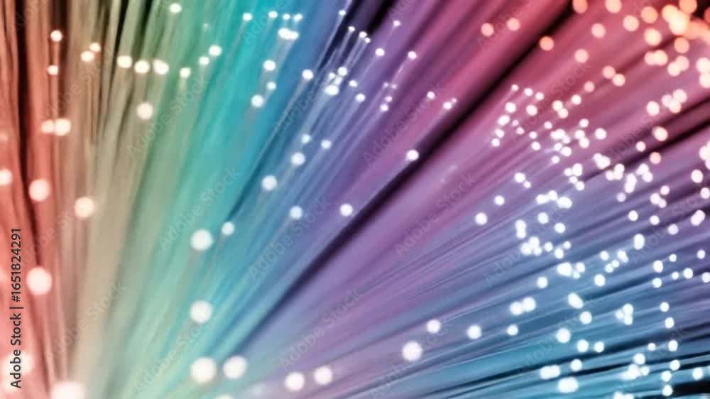 Poster abstract close-up of colorful fiber optic cables glowing with light, creating a vibrant and dynamic 