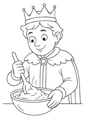 coloring book young king whisking batter in a mixing bowl
