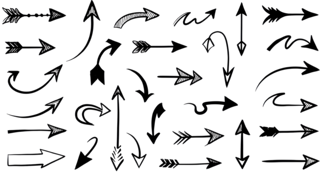 A collection of black arrow icons and vectors for web design and illustration