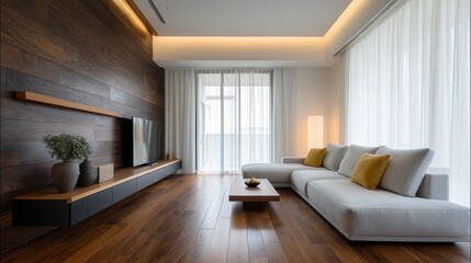 Calm Minimal Living Room with Modern Lamp