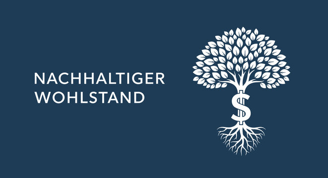 Nachhaltiger Wohlstand. Konzept f&uuml;r gr&uuml;ne Finanzen, ethische Investitionen und &ouml;kologisches Wirtschaftswachstum mit einem Geldbaum-Symbol.