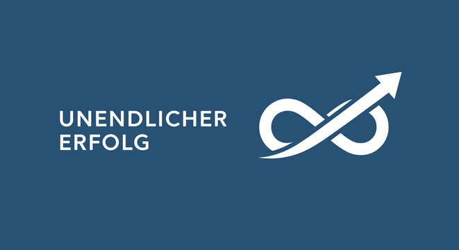 UNENDLICHER ERFOLG. Unendlichkeitssymbol mit Pfeil nach oben als Konzept f&uuml;r Wachstum, Fortschritt und Karriere.