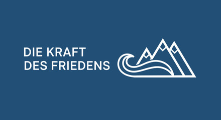 DIE KRAFT DES FRIEDENS. Minimalistisches Logo mit Bergen und Welle, Symbol f&uuml;r Harmonie und Natur.