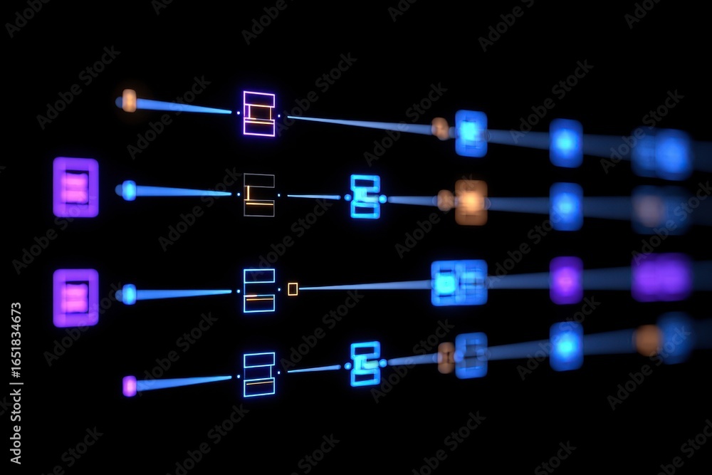 Poster x-default abstract neon lines and glowing boxes on black background