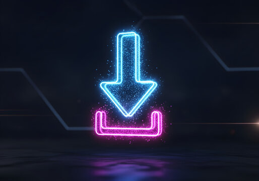 Download now with vibrant neon glow effect, captivating digital design for modern tech interface and website promotion, instantly grab attention with this eye-catching element