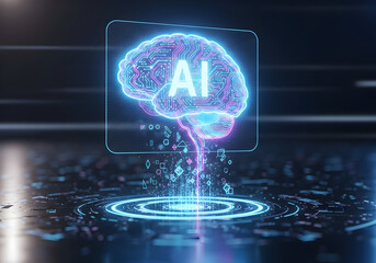Futuristic AI brain pulsating with neon energy, symbolizing innovative technology and digital intelligence for cutting-edge business solutions and scientific advancement