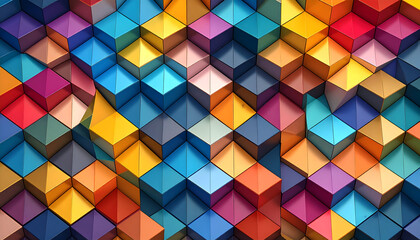 Abstract Geometric Pattern Composed Of Colorful Cubes Creating A Textured Surface And Perspective