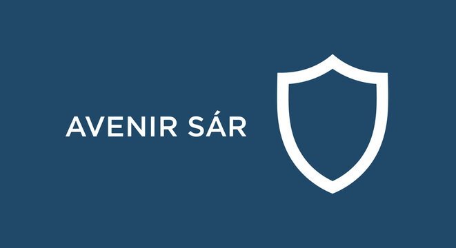 AVENIR S&Aacute;R. Concept de s&eacute;curit&eacute; et de protection pour le futur avec une ic&ocirc;ne de bouclier. Illustration vectorielle sur fond bleu.
