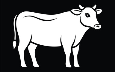 Fototapeta premium Minimal white cow silhouette standing boldly against black background creating clean modern farm design