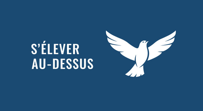 S'&Eacute;LEVER AU-DESSUS. Colombe blanche en vol sur fond bleu. Symbole de paix, espoir et libert&eacute;.