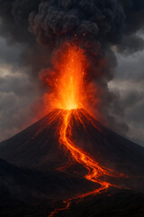 Fototapeta premium Majestic Volcano Eruption with Glowing Lava and Ash Clouds